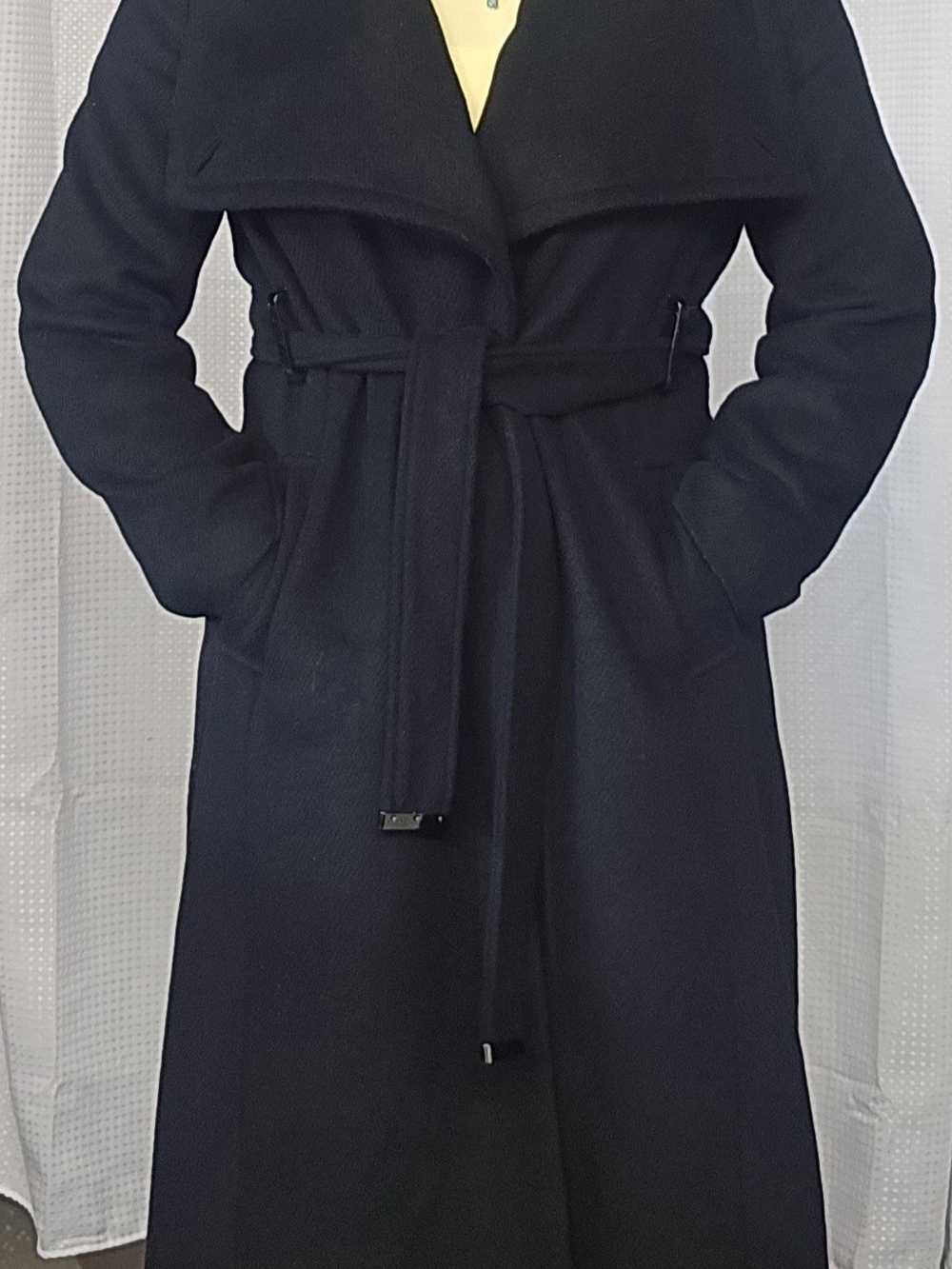 Jennifer Lopez Black Long Sleeve Wrap Belted Coat Dress - Picture 13 of 15